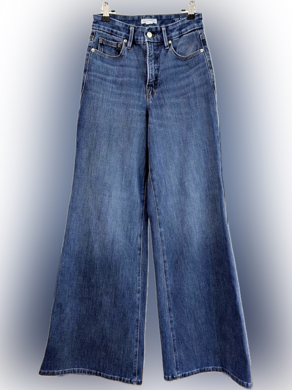 Good American Good Waist Palazzo Jeans 2/26 High Rise Wide Leg Blue Denim